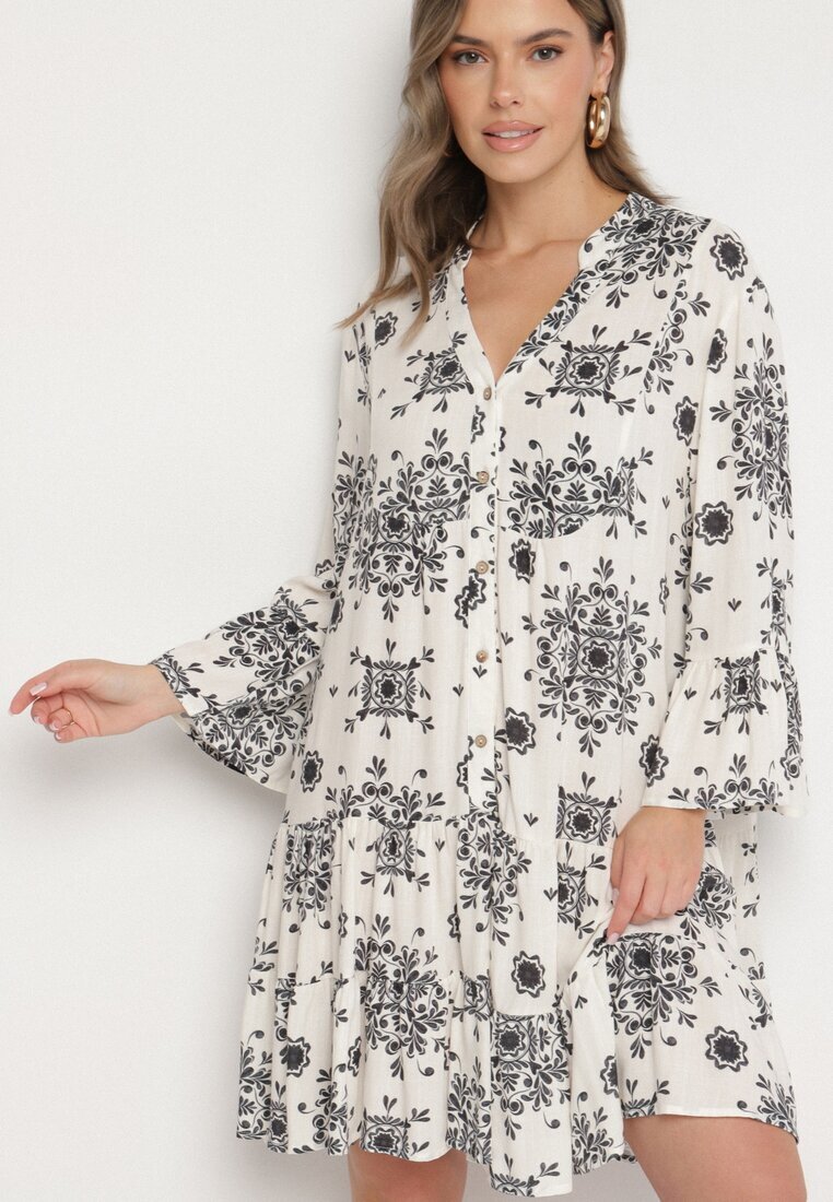 m&d fashion Rochie Neagră din Viscoză cu Model Geometric Filavara