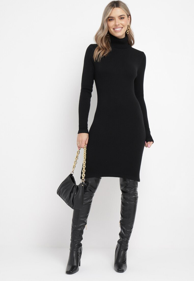 m&d fashion Rochie Neagră Midi cu Guler înalt în stil pulover Abdone