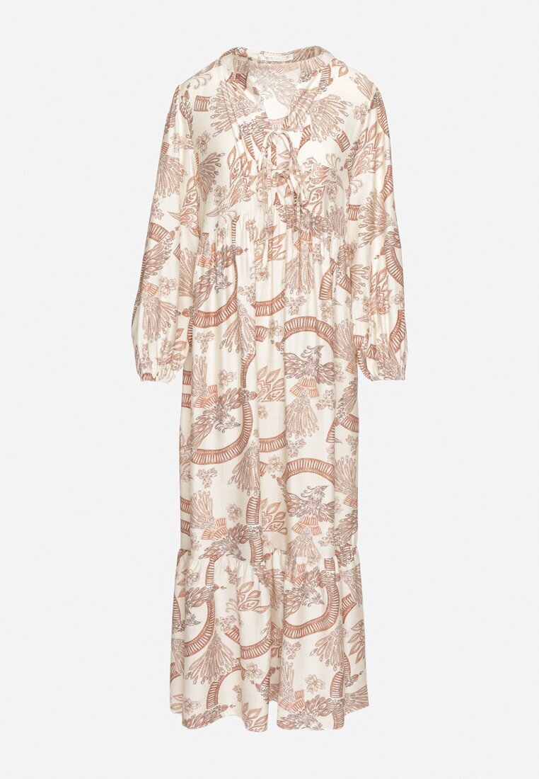 m&d fashion Rochie Portocalie din Viscoză cu croi Cloș cu Legătură cu Imprimeu Floral Korivona