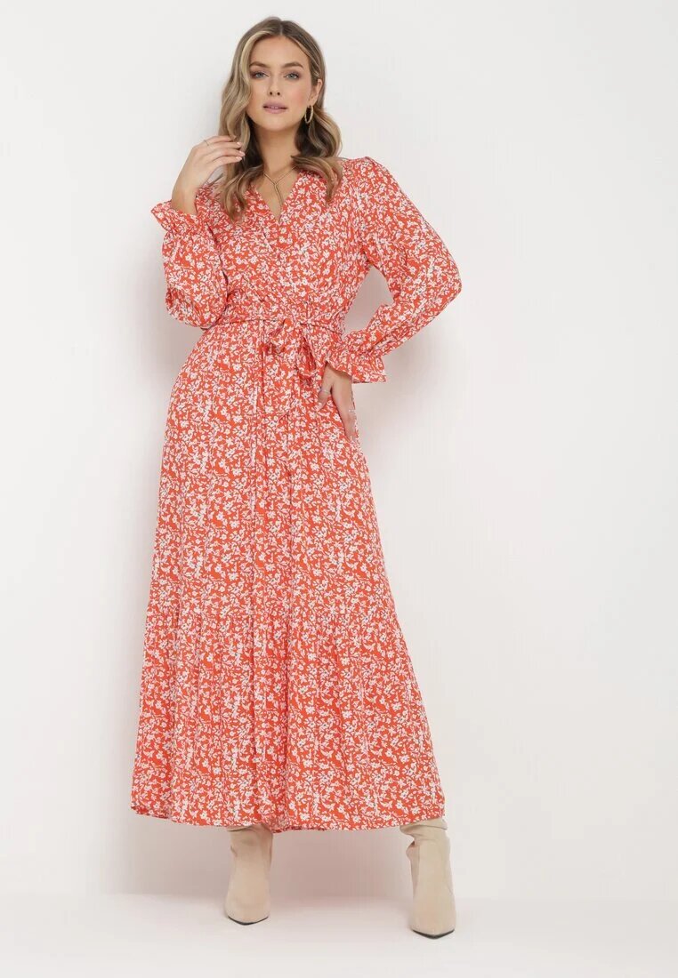 m&d fashion Rochie portocalie Maxi din viscoză cu curea legată Maridia
