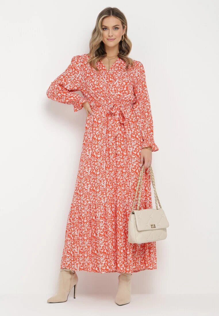 m&d fashion Rochie portocalie Maxi din viscoză cu curea legată Maridia