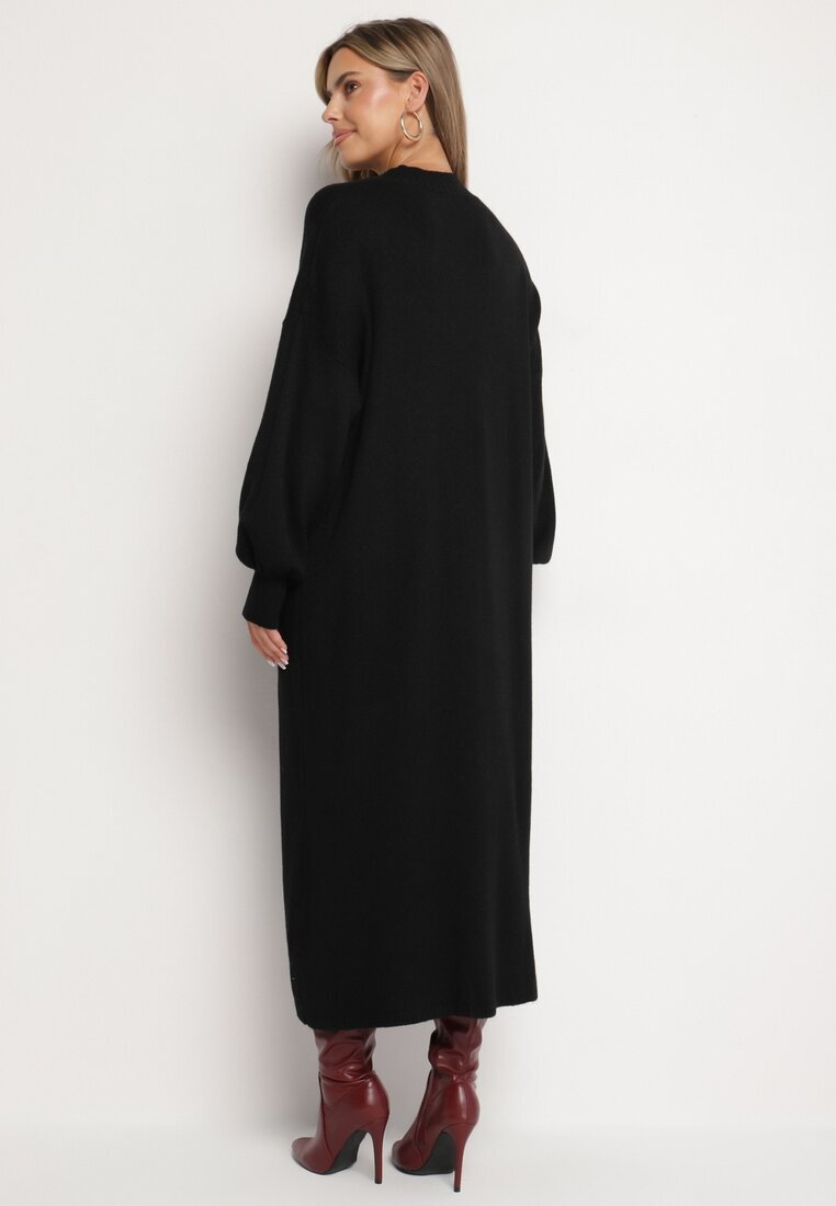 m&d fashion Rochie Pulover Neagră cu Guler semi-înalt și Viscoză cu Croială boxy Salithra