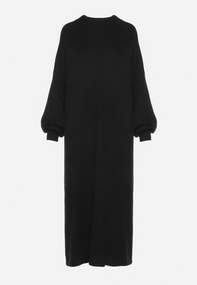 m&d fashion Rochie Pulover Neagră cu Guler semi-înalt și Viscoză cu Croială boxy Salithra