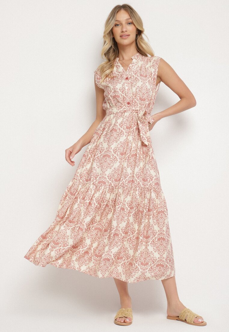 m&d fashion Rochie Roz din Viscoză Fără Mâneci cu cordon Filimea