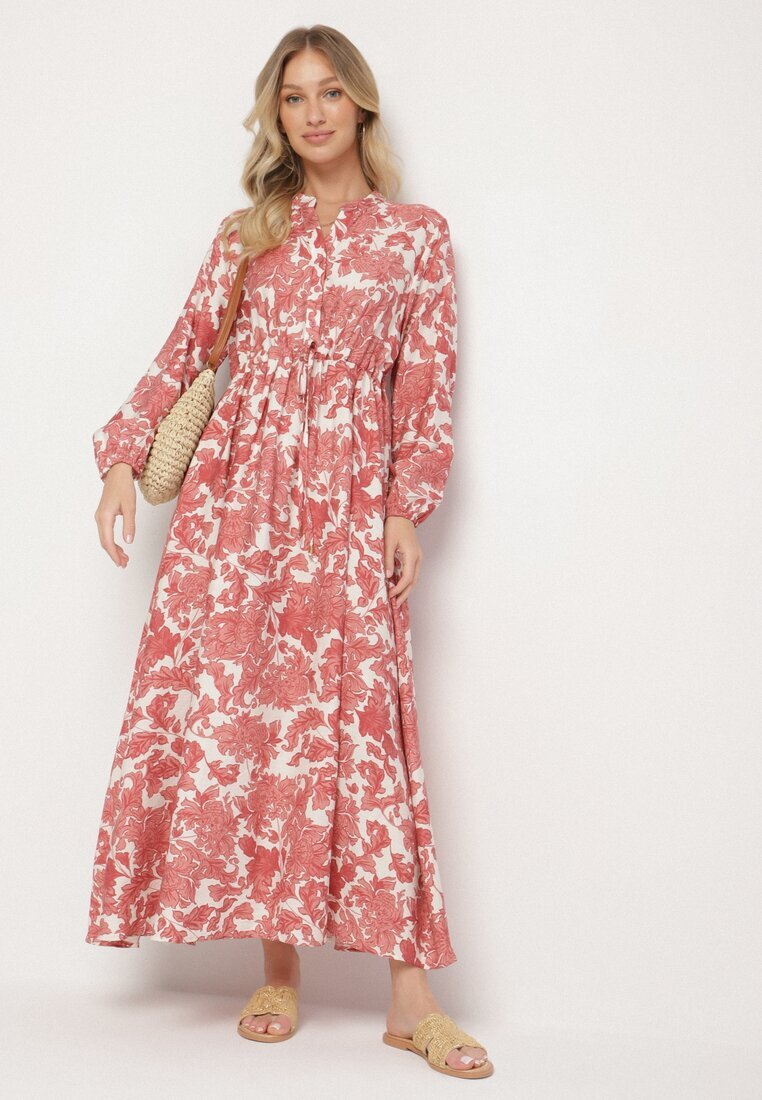 m&d fashion Rochie Roz Evazată cu Viscoză cu Imprimeu Floral Filirelle