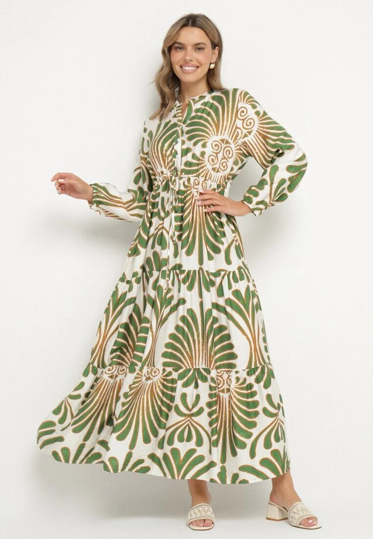 m&d fashion Rochie Verde din Viscoză cu croi evazat cu motiv floral Korisaria
