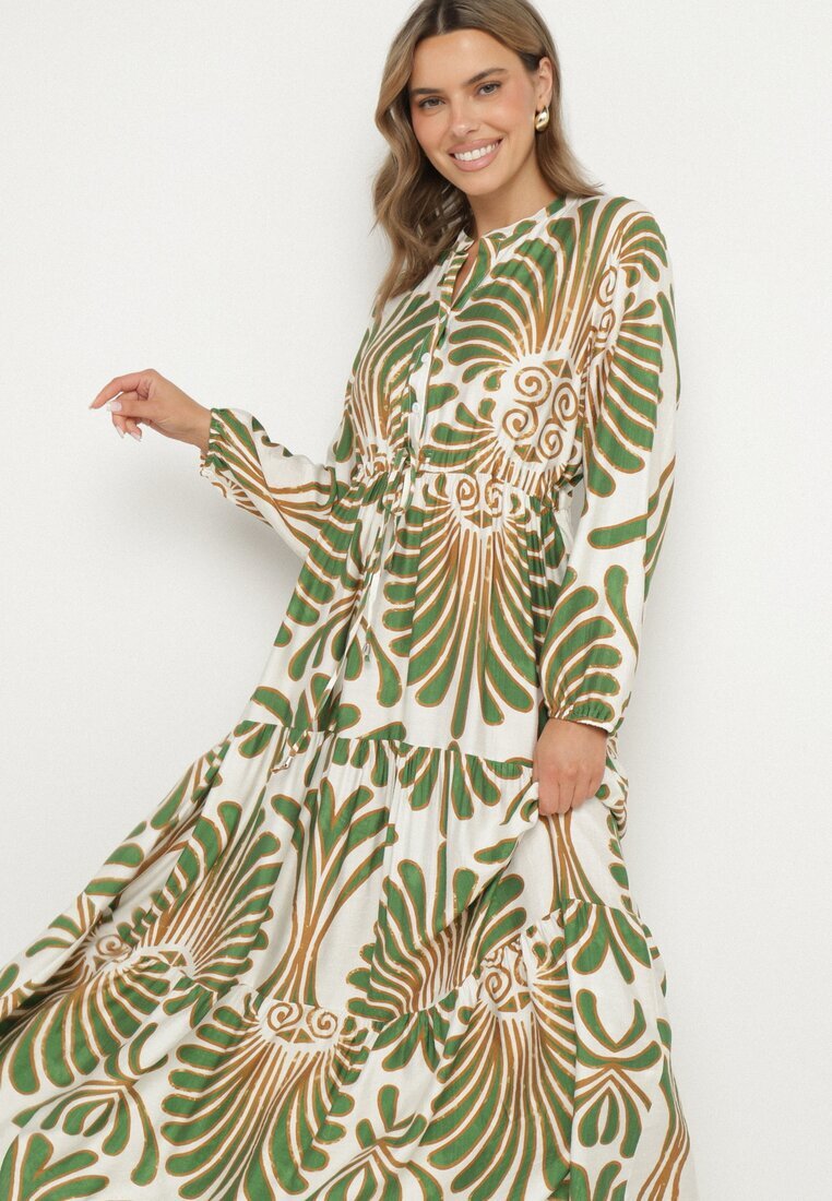 m&d fashion Rochie Verde din Viscoză cu croi evazat cu motiv floral Korisaria