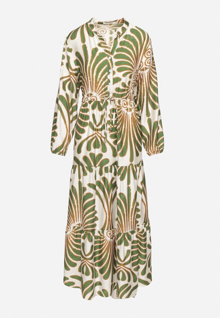 m&d fashion Rochie Verde din Viscoză cu croi evazat cu motiv floral Korisaria