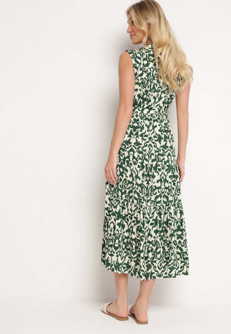 m&d fashion Rochie Verde din Viscoză cu elastic în talie cu nasturi și cordon din material Giselia