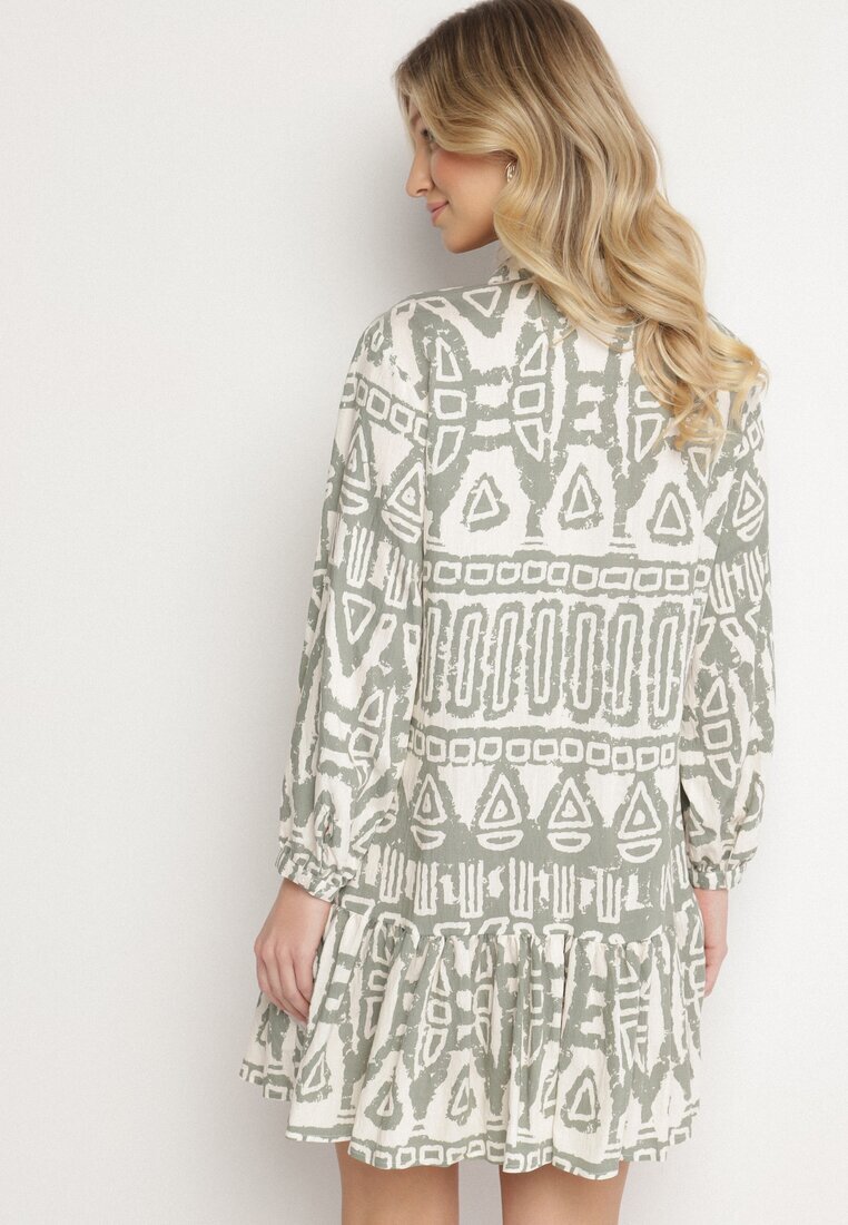 m&d fashion Rochie Verde Din Viscoză Cu Model Etnic Cu Croială Evazată Cu Legătură Nalpio