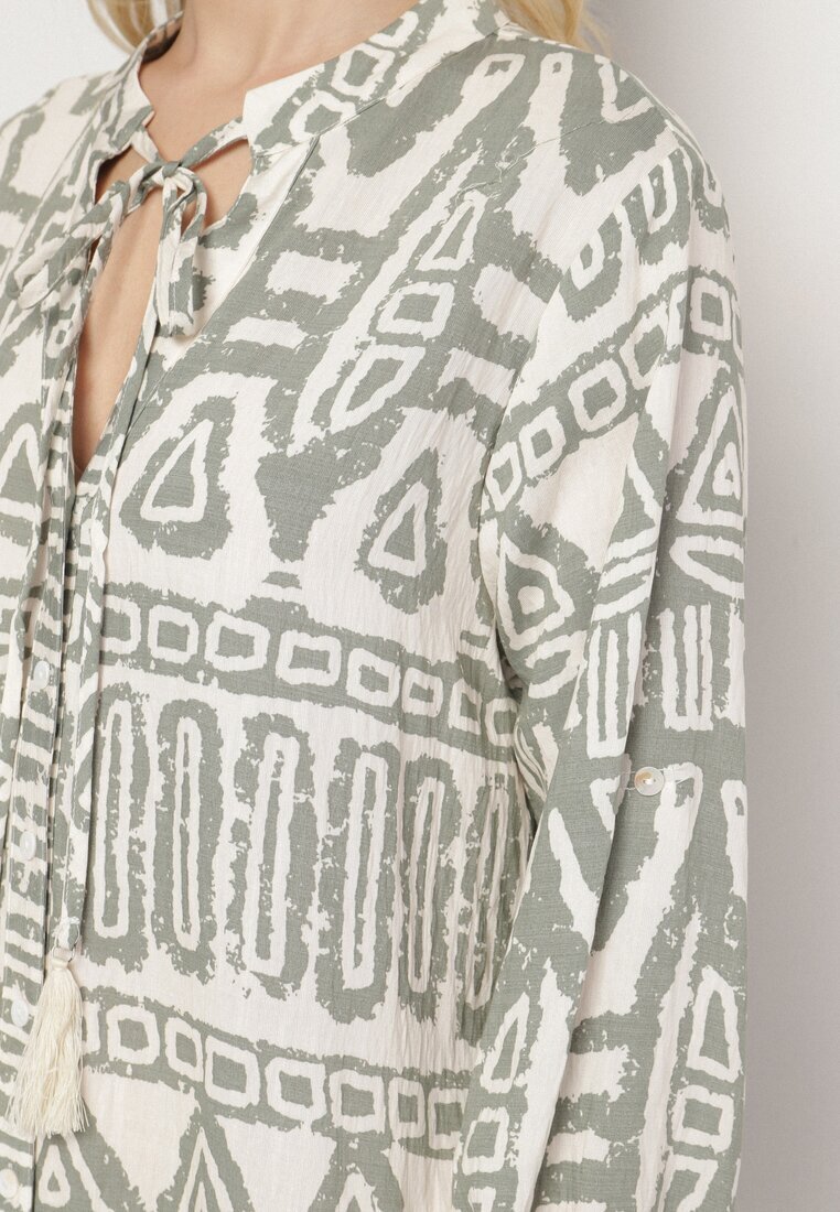 m&d fashion Rochie Verde Din Viscoză Cu Model Etnic Cu Croială Evazată Cu Legătură Nalpio