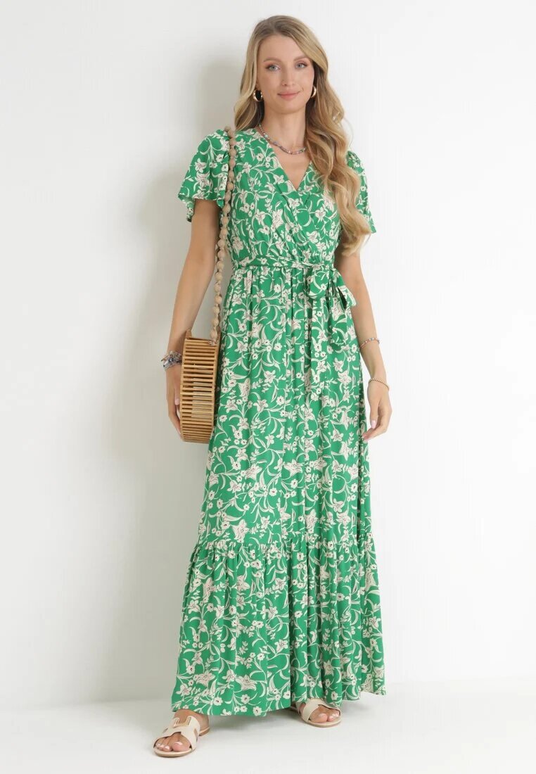 m&d fashion Rochie Verde Maxi cu Elastic în Talie Floral Aretocia