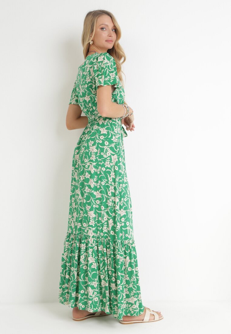 m&d fashion Rochie Verde Maxi cu Elastic în Talie Floral Aretocia