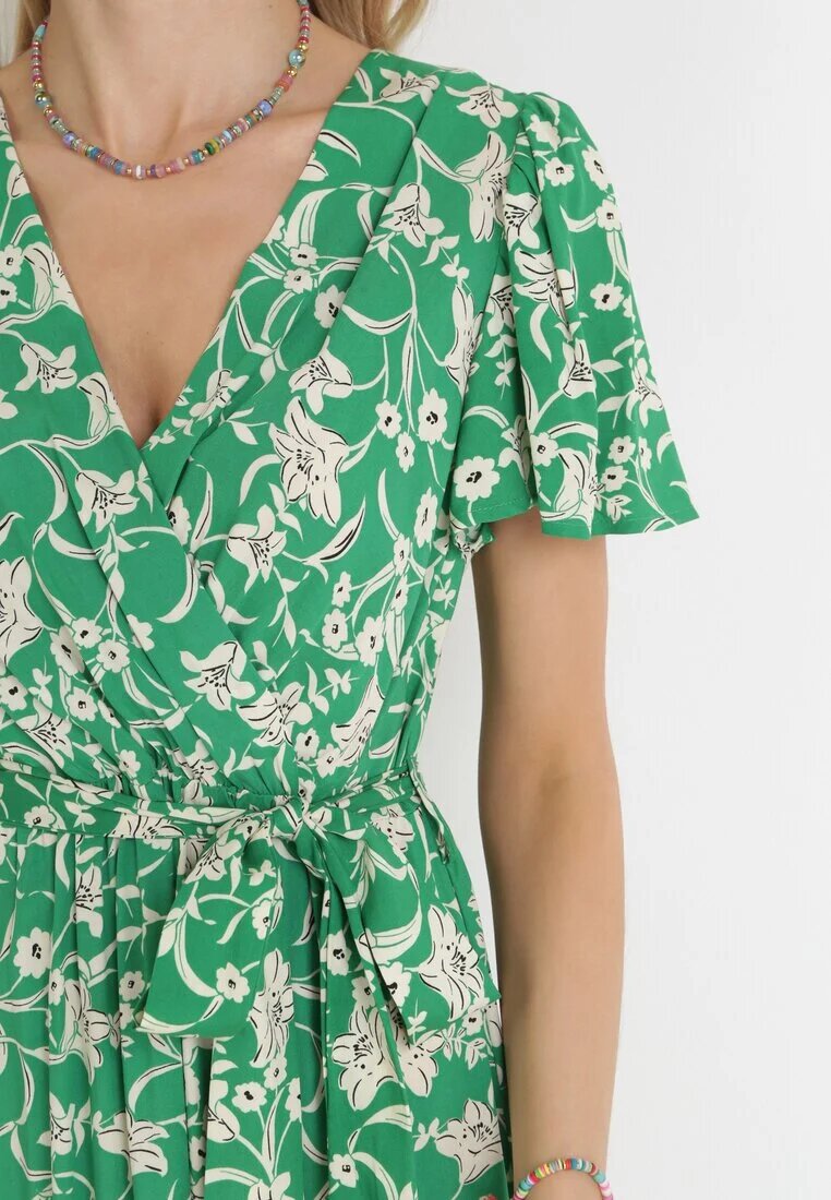m&d fashion Rochie Verde Maxi cu Elastic în Talie Floral Aretocia