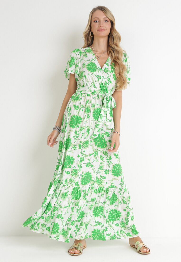 m&d fashion Rochie Verde Maxi cu Elastic și Nod în Talie din Viscoză Aspasia