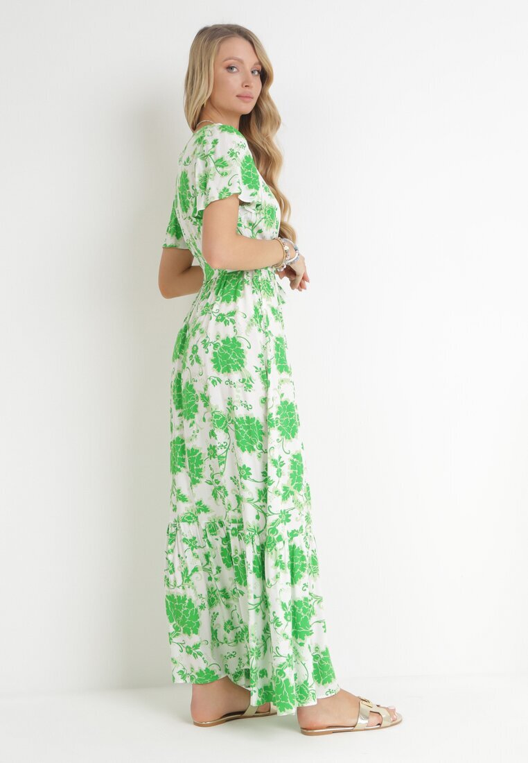 m&d fashion Rochie Verde Maxi cu Elastic și Nod în Talie din Viscoză Aspasia