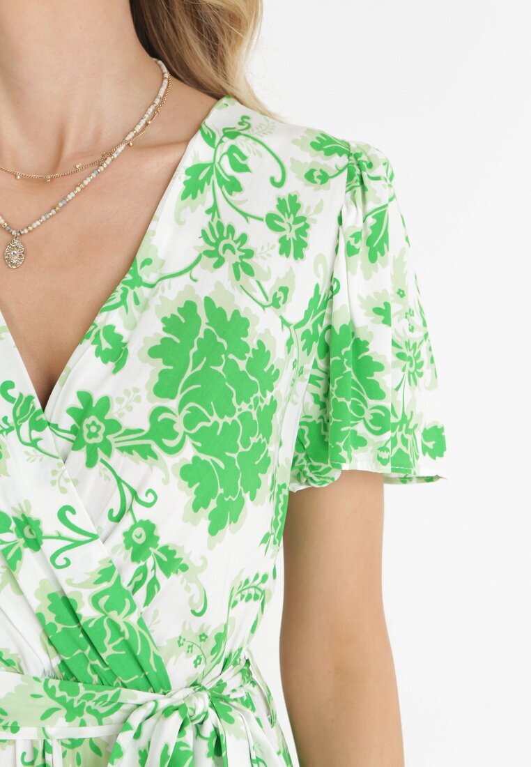 m&d fashion Rochie Verde Maxi cu Elastic și Nod în Talie din Viscoză Aspasia