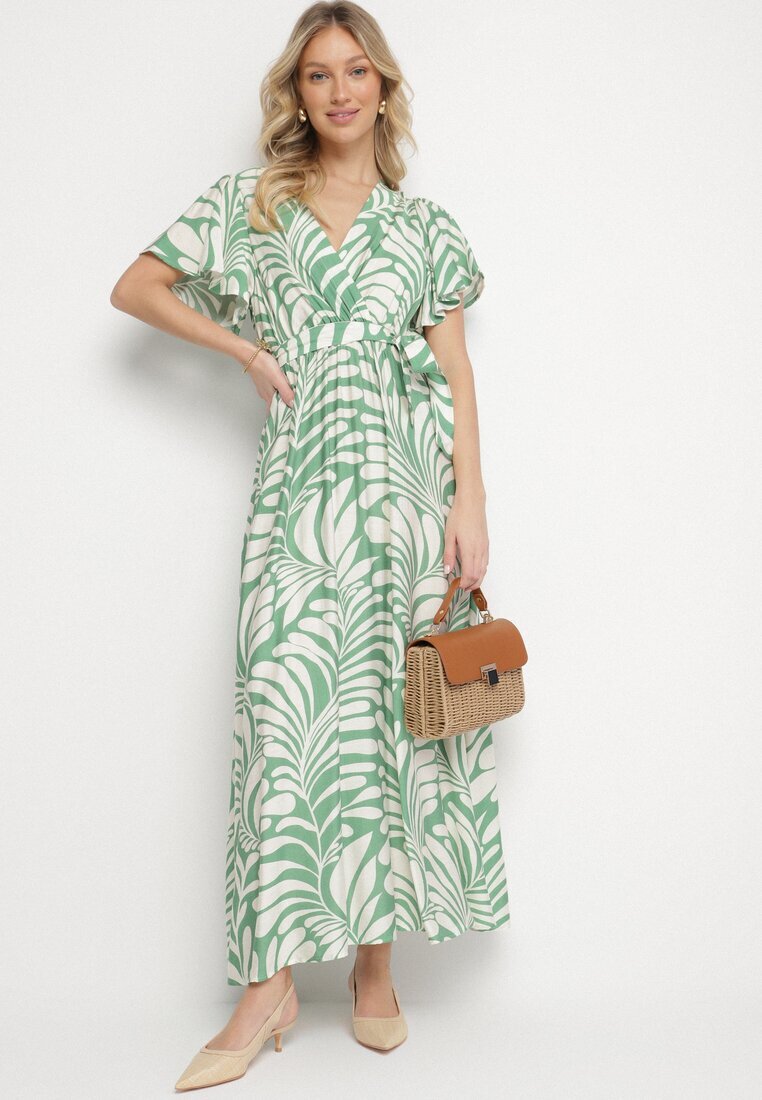 m&d fashion Rochie Verde Vâscoză cu croi petrecut și imprimeu floral Cinea