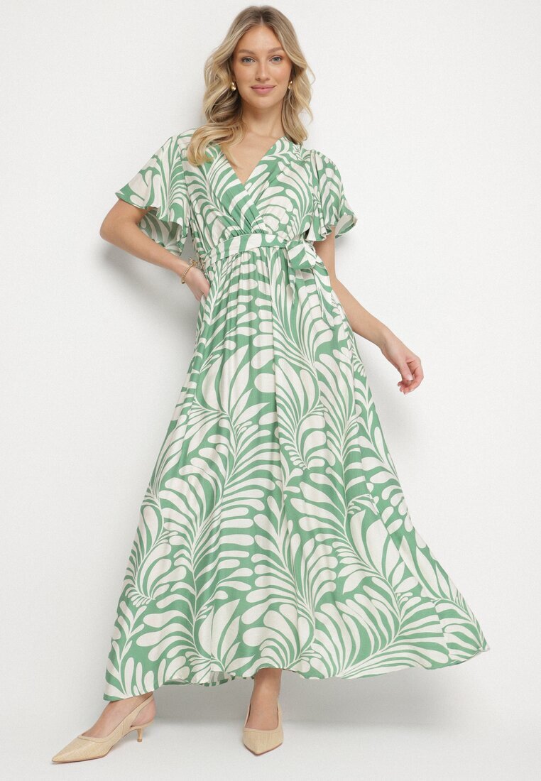 m&d fashion Rochie Verde Vâscoză cu croi petrecut și imprimeu floral Cinea