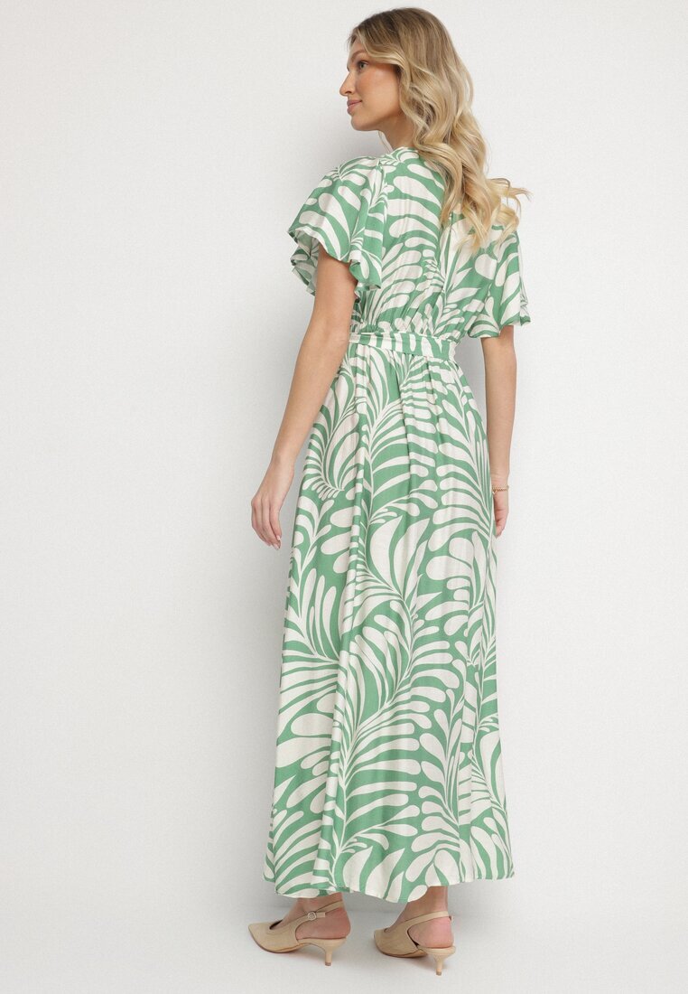 m&d fashion Rochie Verde Vâscoză cu croi petrecut și imprimeu floral Cinea