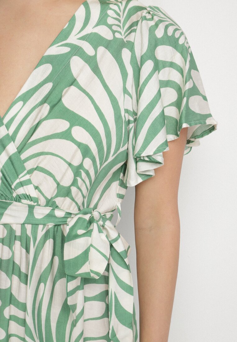 m&d fashion Rochie Verde Vâscoză cu croi petrecut și imprimeu floral Cinea
