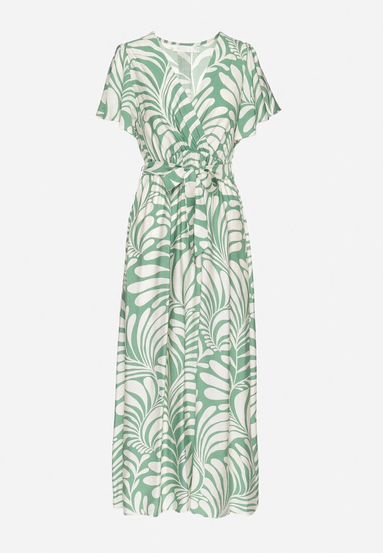 m&d fashion Rochie Verde Vâscoză cu croi petrecut și imprimeu floral Cinea