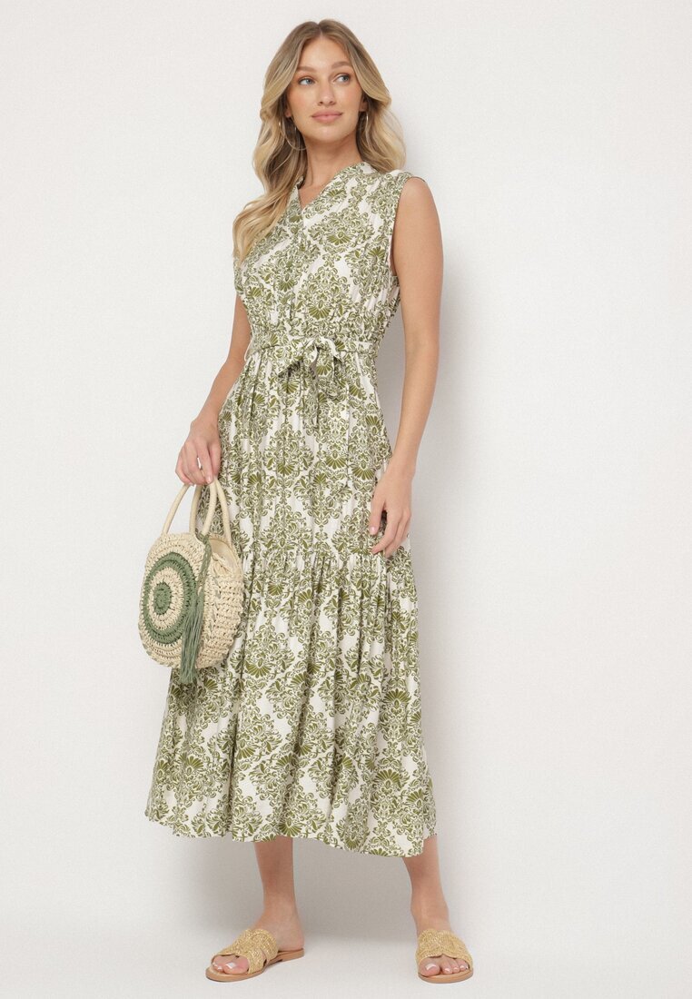 m&d fashion Rochie Verde Viscoză Fără Mâneci cu Cordon Legat Filimea