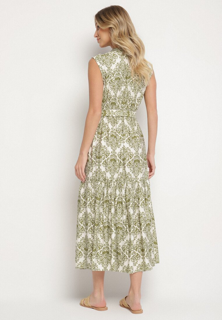 m&d fashion Rochie Verde Viscoză Fără Mâneci cu Cordon Legat Filimea