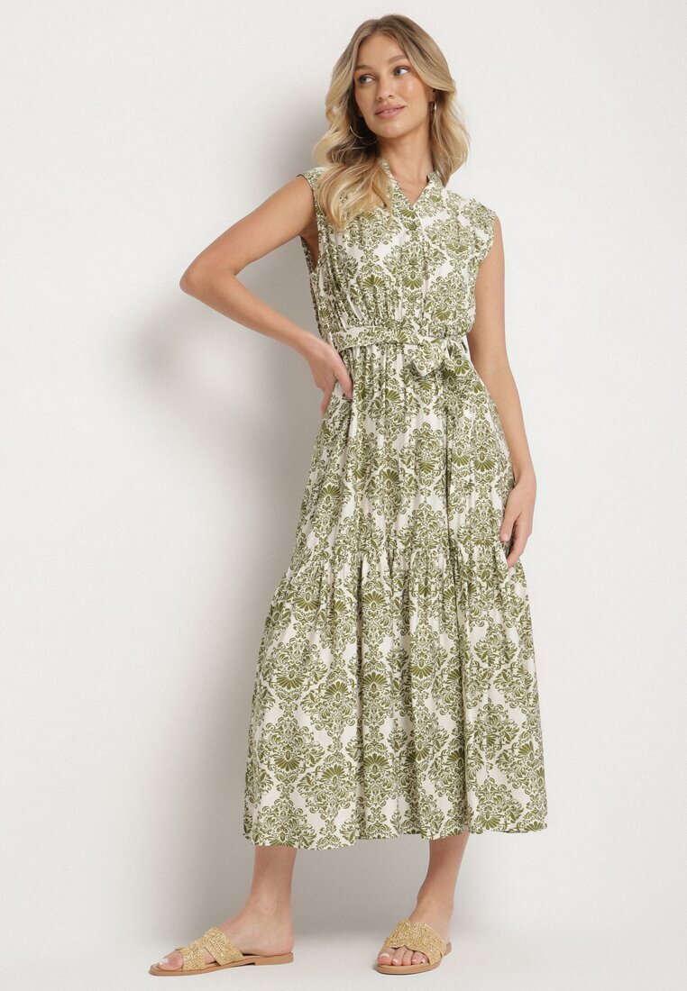 m&d fashion Rochie Verde Viscoză Fără Mâneci cu Cordon Legat Filimea