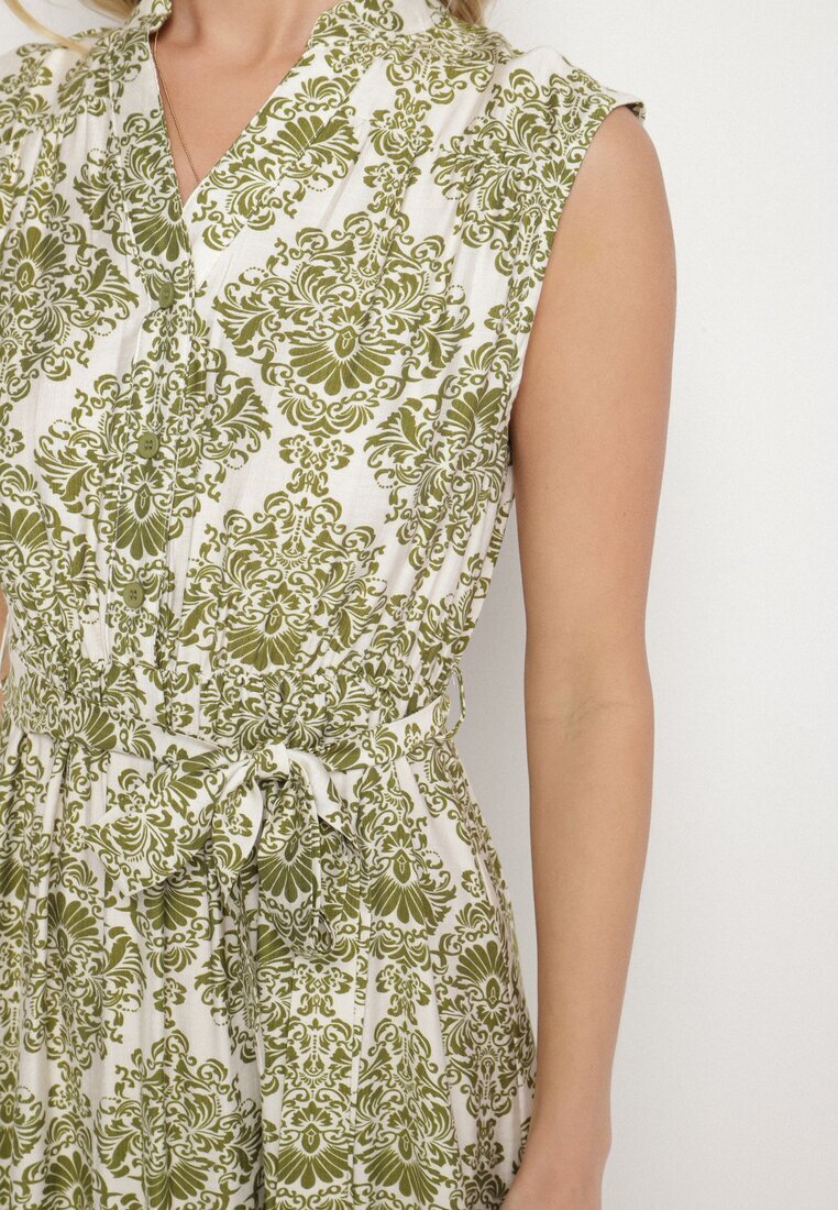 m&d fashion Rochie Verde Viscoză Fără Mâneci cu Cordon Legat Filimea