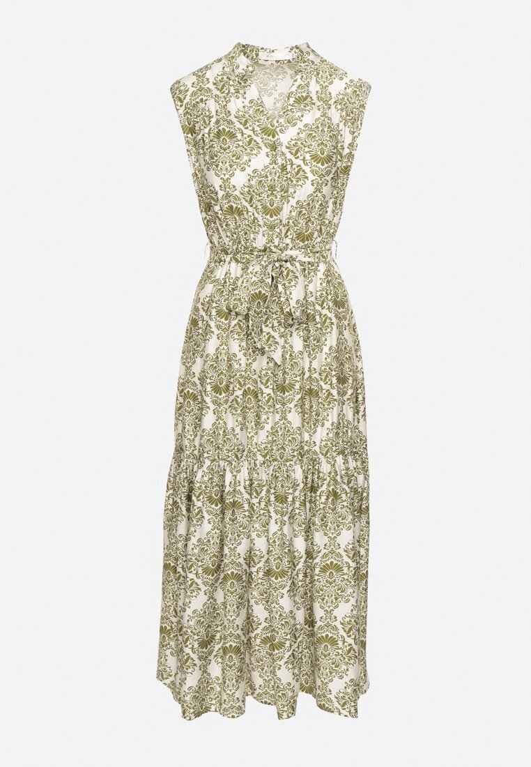 m&d fashion Rochie Verde Viscoză Fără Mâneci cu Cordon Legat Filimea