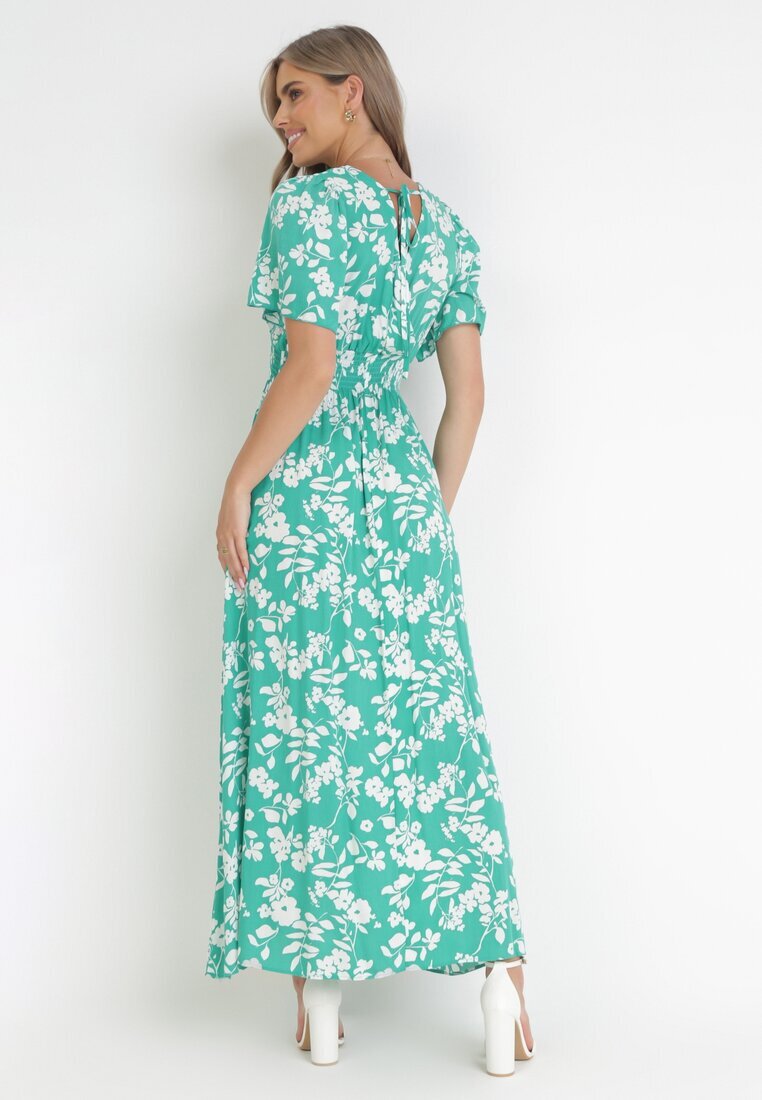 m&d fashion Rochie Viscoză Verde Maxi cu elastice în talie și decolteu petrecut Olemenia