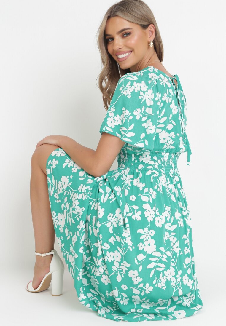 m&d fashion Rochie Viscoză Verde Maxi cu elastice în talie și decolteu petrecut Olemenia