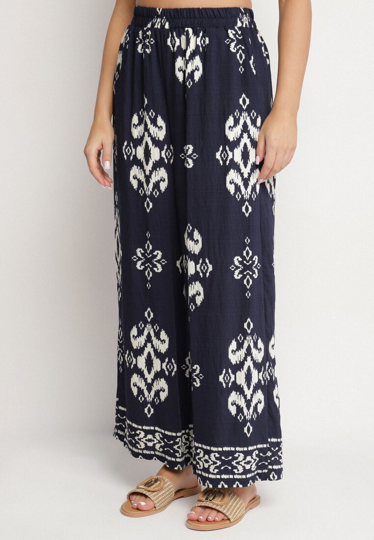 m&d fashion Set Bleumarin din Viscoză cu Imprimeu Etnic Cămașă și Pantaloni Meporelle