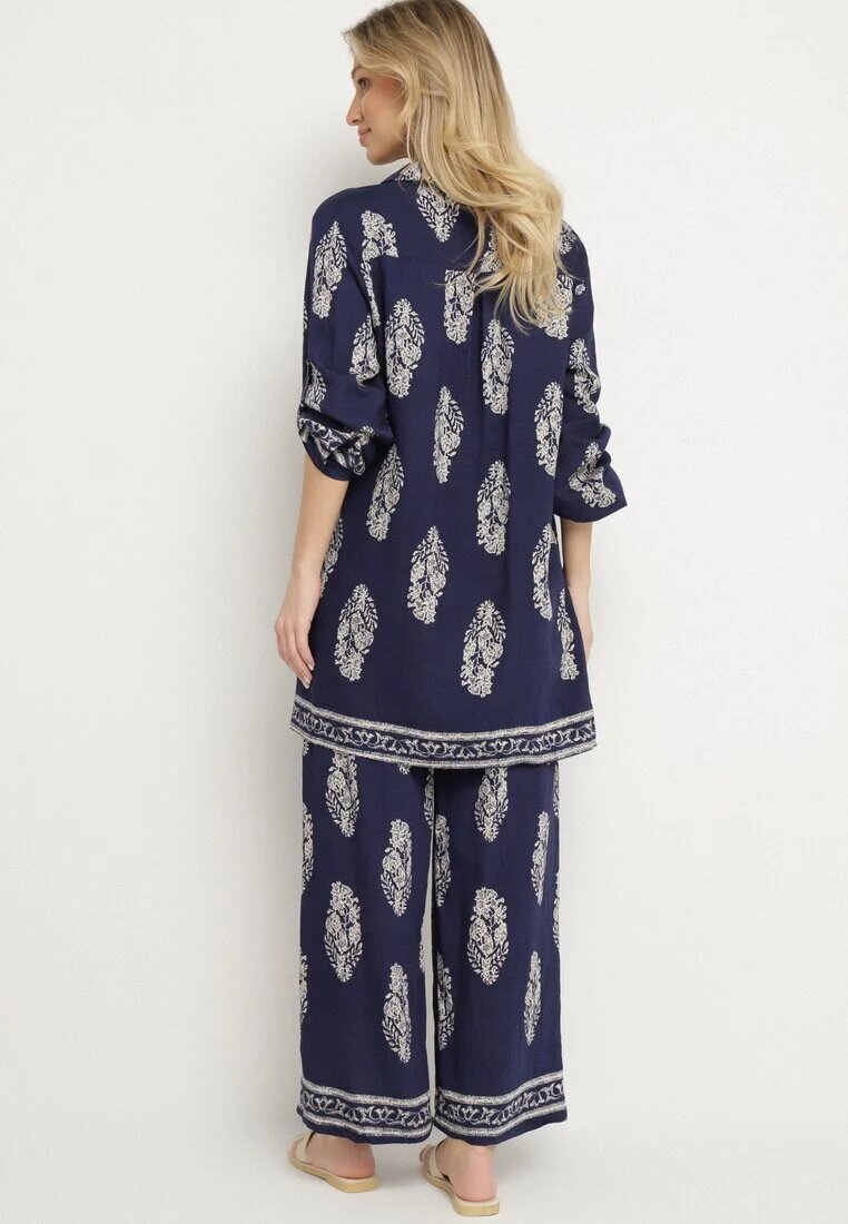 m&d fashion Set Bleumarin în Stil Boho Oversize Cămașă lungă și Pantaloni lejeri Meppina