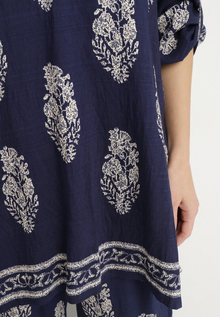 m&d fashion Set Bleumarin în Stil Boho Oversize Cămașă lungă și Pantaloni lejeri Meppina
