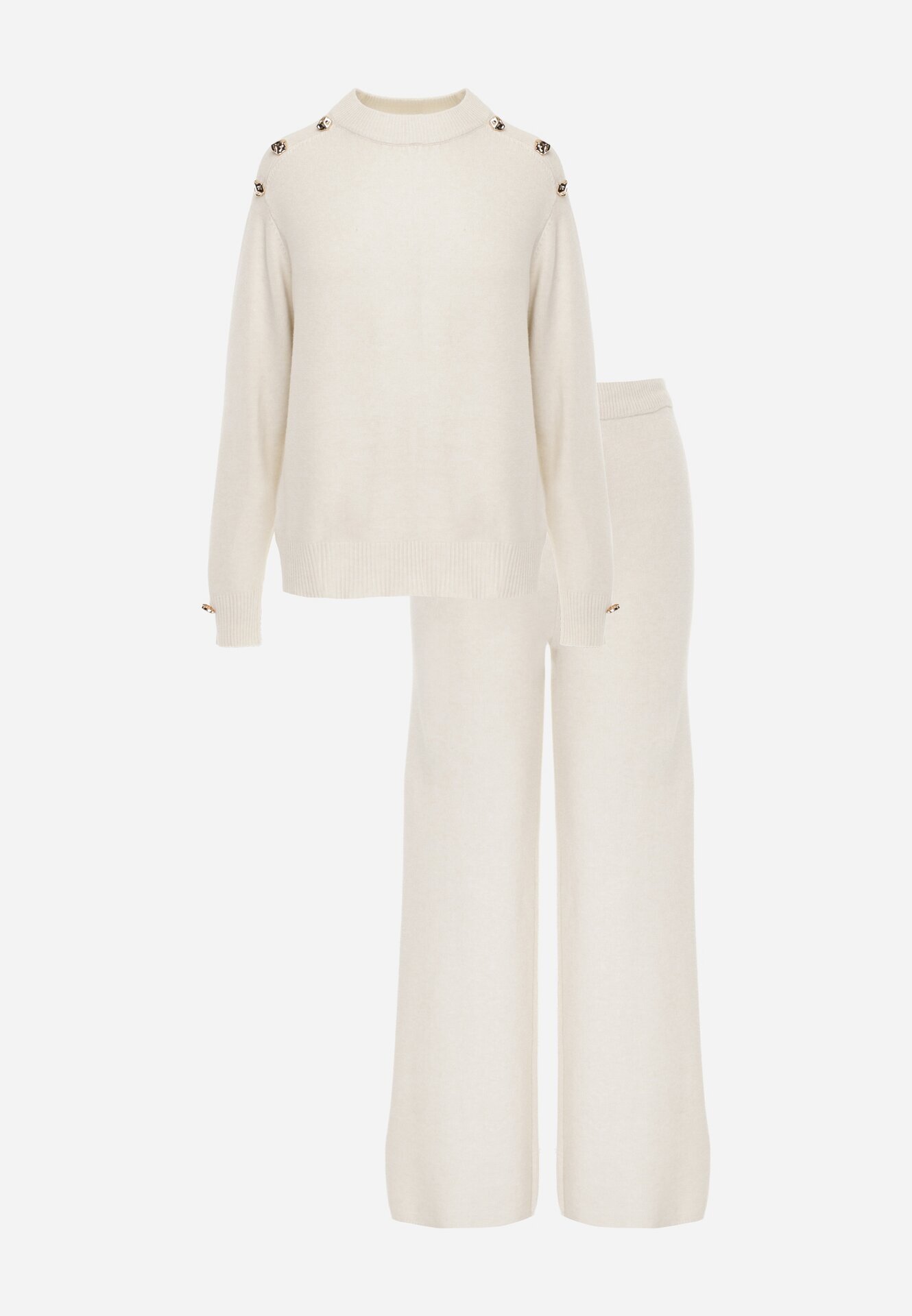 m&d fashion Set cu vâscoză pantaloni largi și pulover decorat cu nasturi Alessina Bej deschis