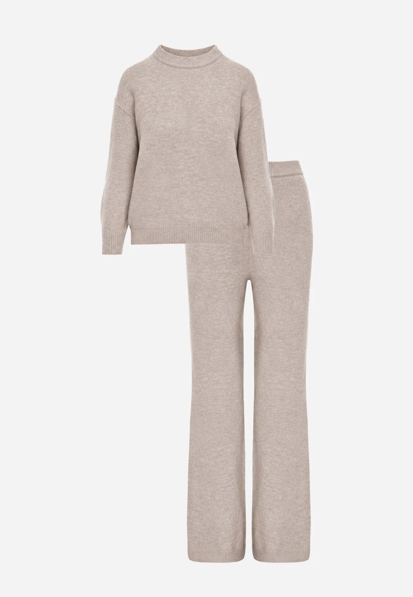 m&d fashion Set din tricot cu vâscoză pantaloni drepți și pulover cu detaliu la manșete Vivolo Bej Bej