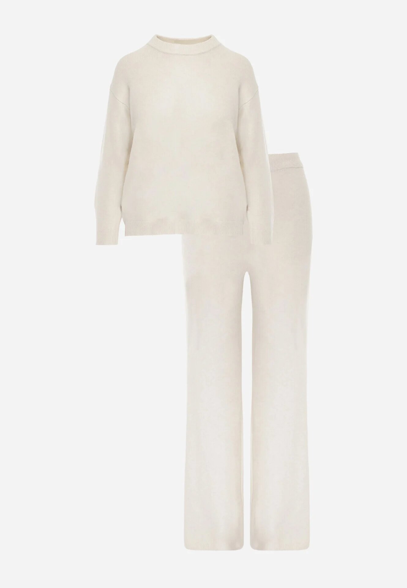 m&d fashion Set din tricot cu vâscoză pantaloni drepți și pulover cu detaliu la manșete Vivolo Bej deschis