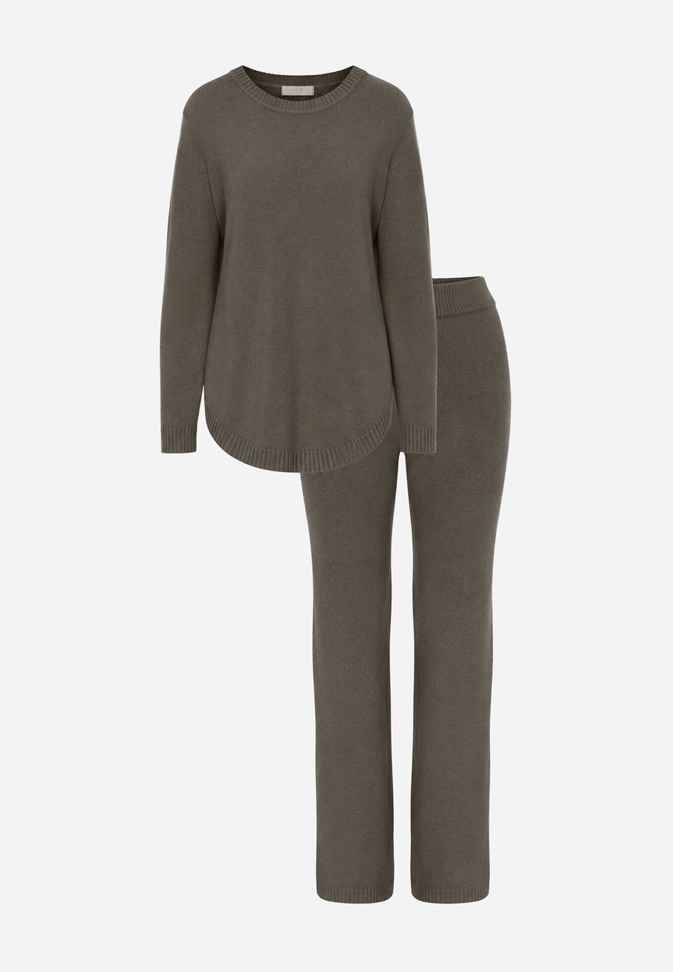 m&d fashion Set tricotat: bluză și pantaloni cu croială dreaptă în talie elastică cu vâscoză Lirette Bej Verde închis