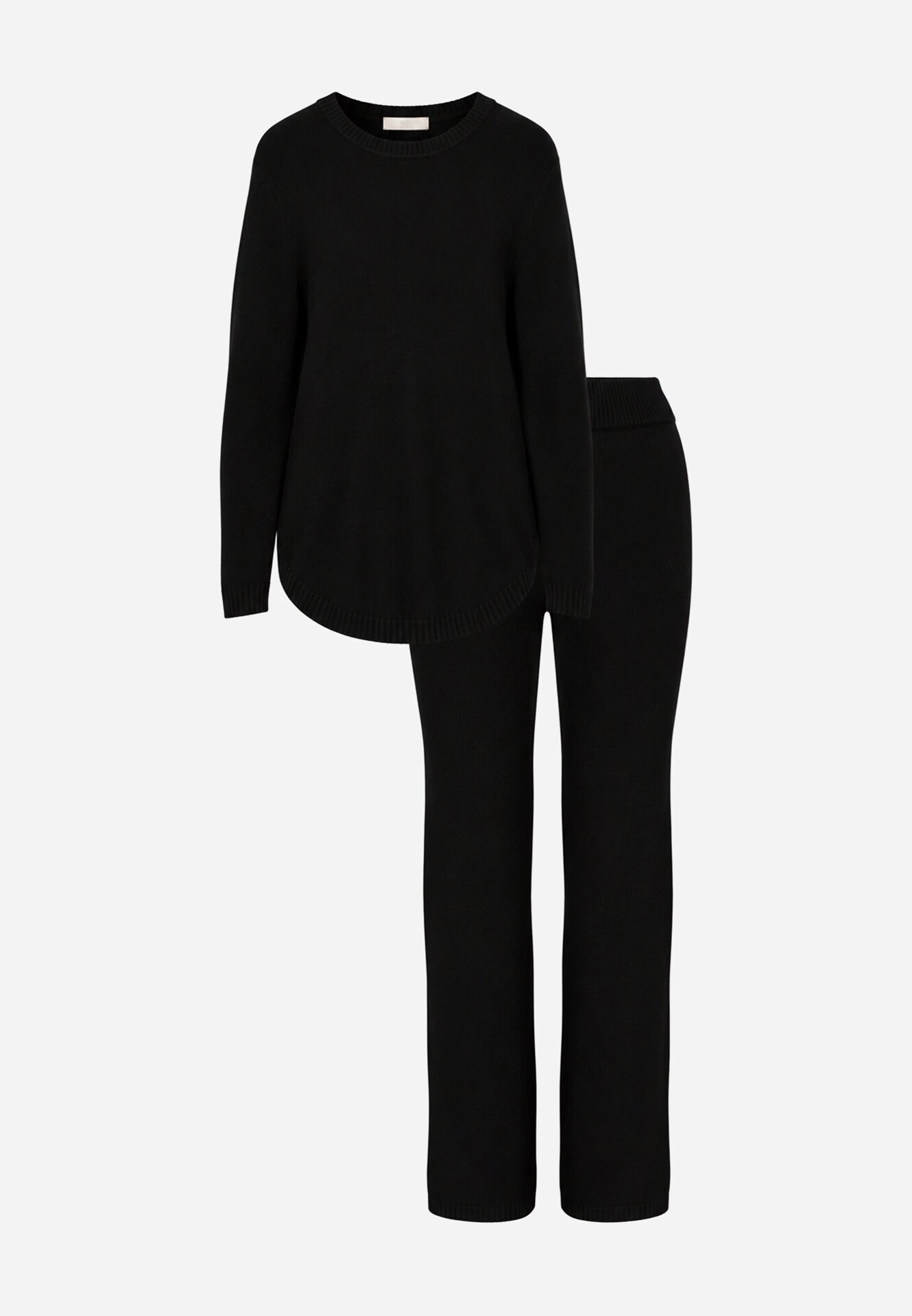 m&d fashion Set tricotat: bluză și pantaloni cu croială dreaptă în talie elastică cu vâscoză Lirette Negru