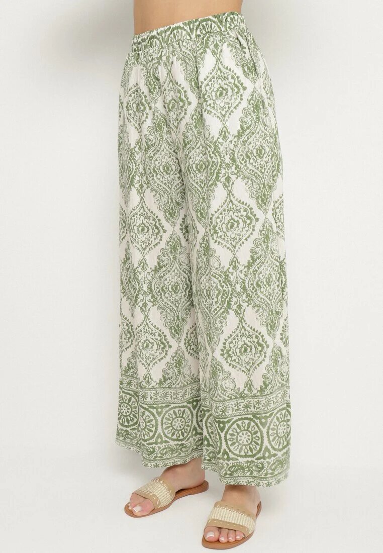m&d fashion Set Verde Oversize cu Viscoză cu Model Etnic Pantaloni Largi și Cămașă Nilamiella