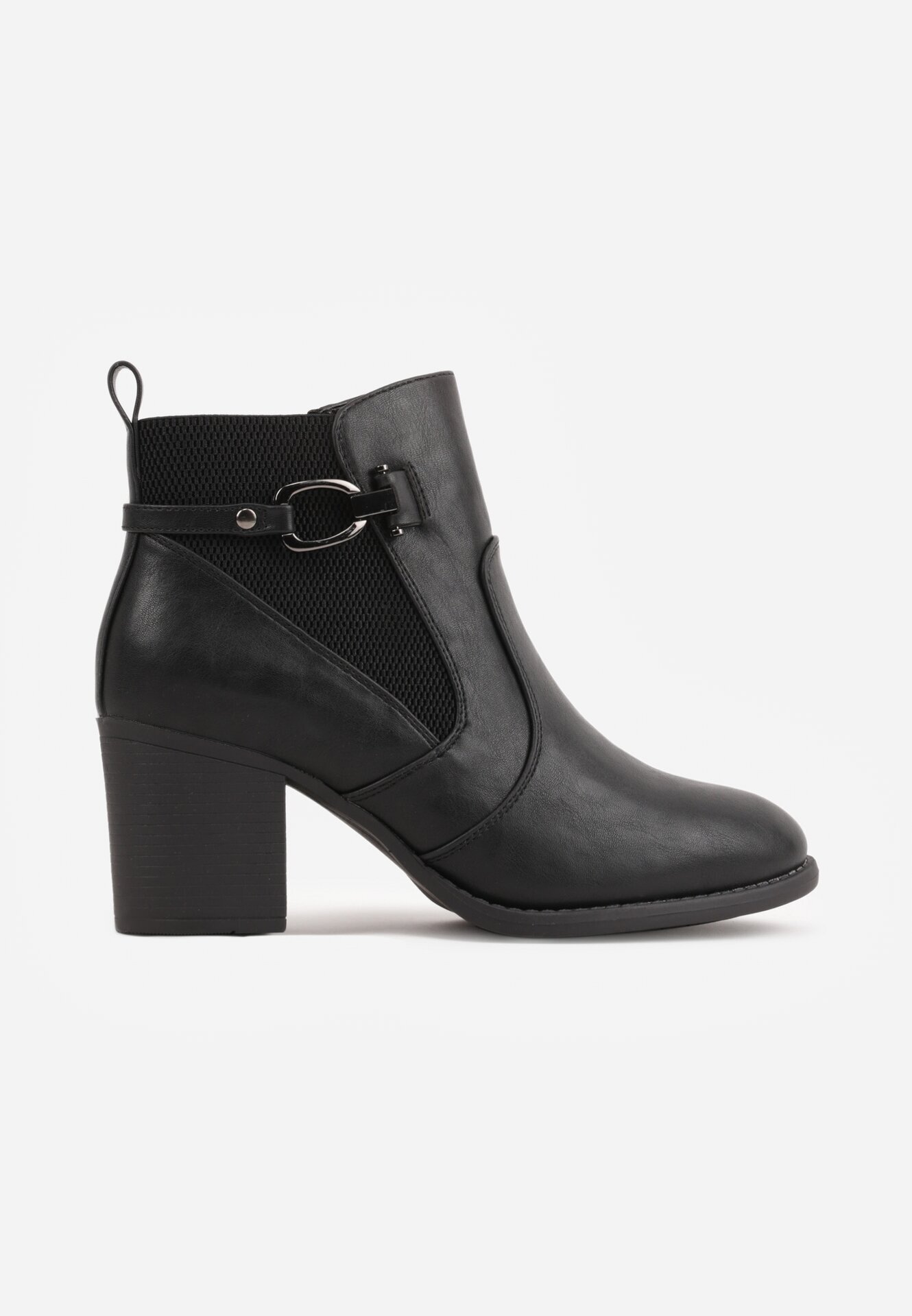 m.daszynski Botine elegante cu toc gros cu panou elastic și aplicație metalică Zalirna Negre