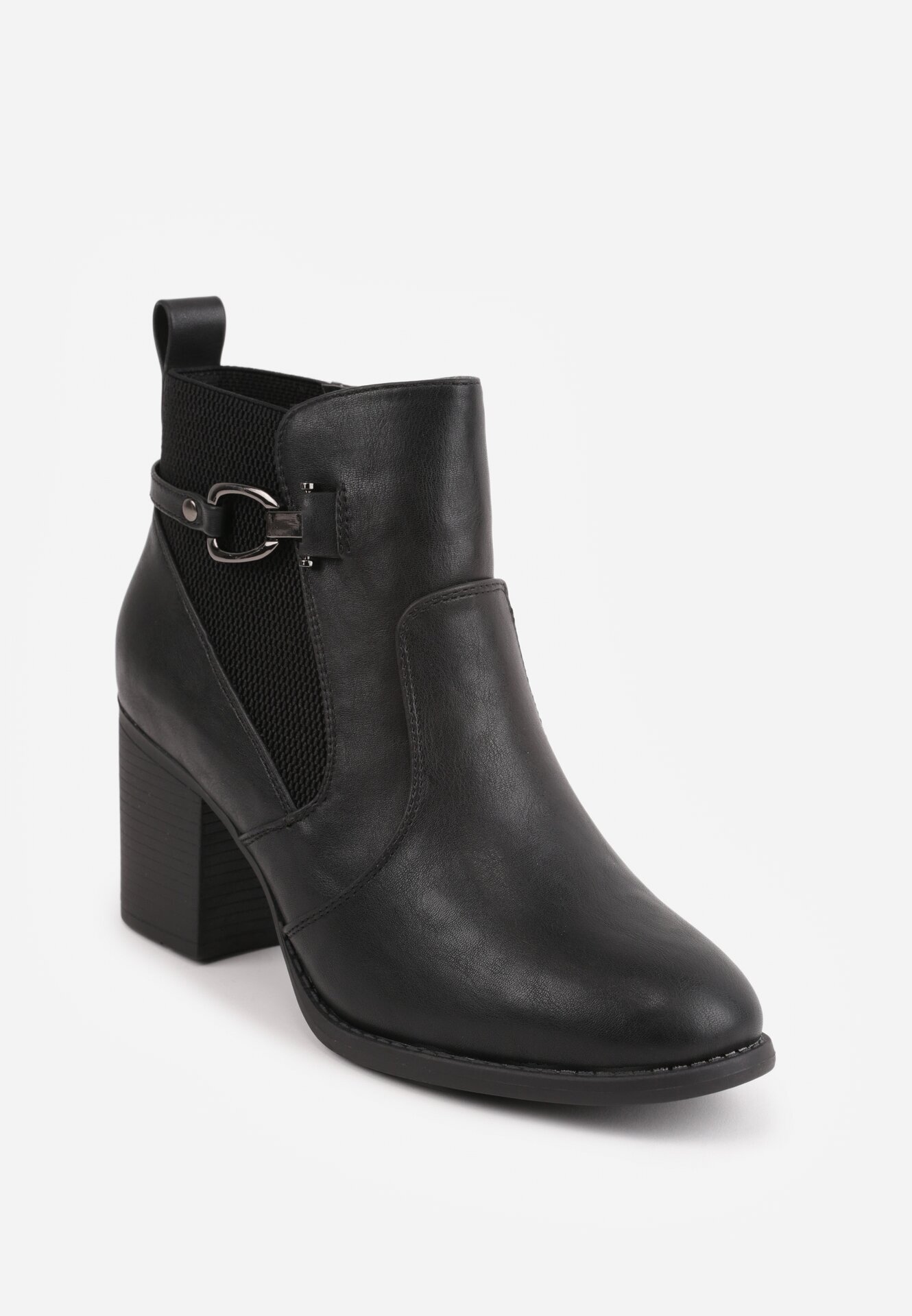 m.daszynski Botine elegante cu toc gros cu panou elastic și aplicație metalică Zalirna Negre