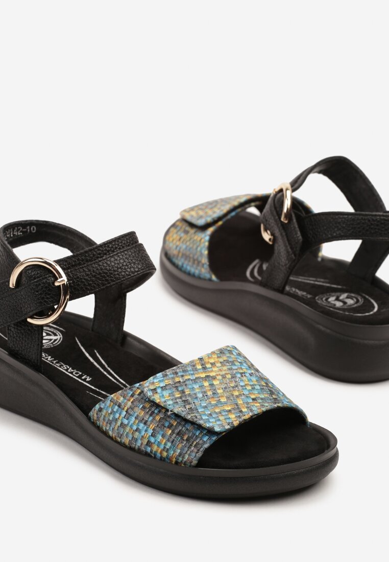 m.daszynski Sandale Albastru-Negre cu Cusături Decorative Ralsedi