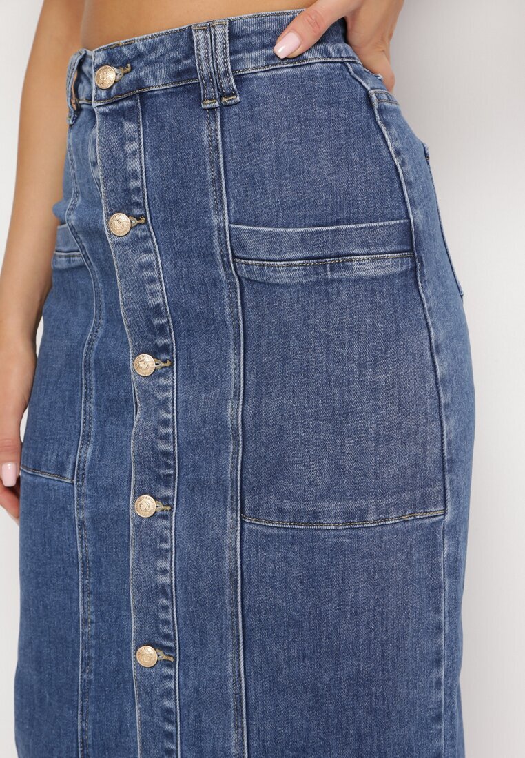 m.sara Fustă Albastră Creion Denim Midi cu nasturi Kandela