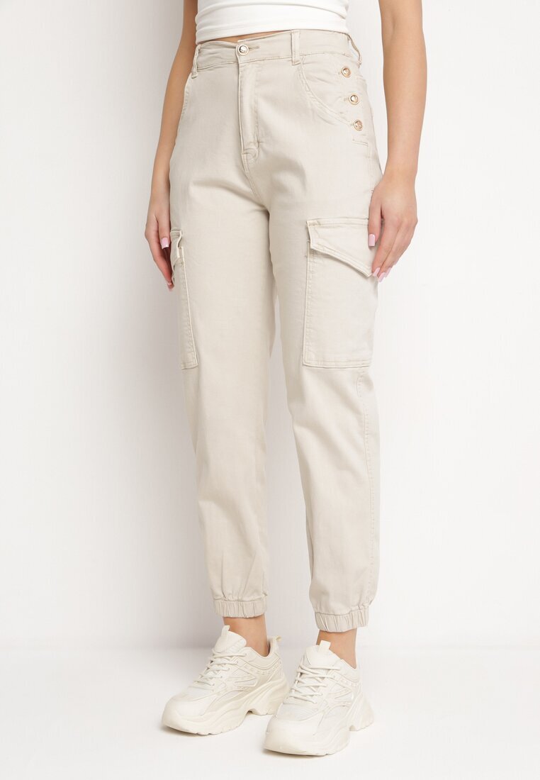 m.sara Pantaloni cargo bej deschis din Bumbac cu Butoane Decorative Arminue