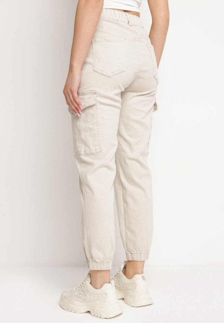 m.sara Pantaloni cargo bej deschis din Bumbac cu Butoane Decorative Arminue