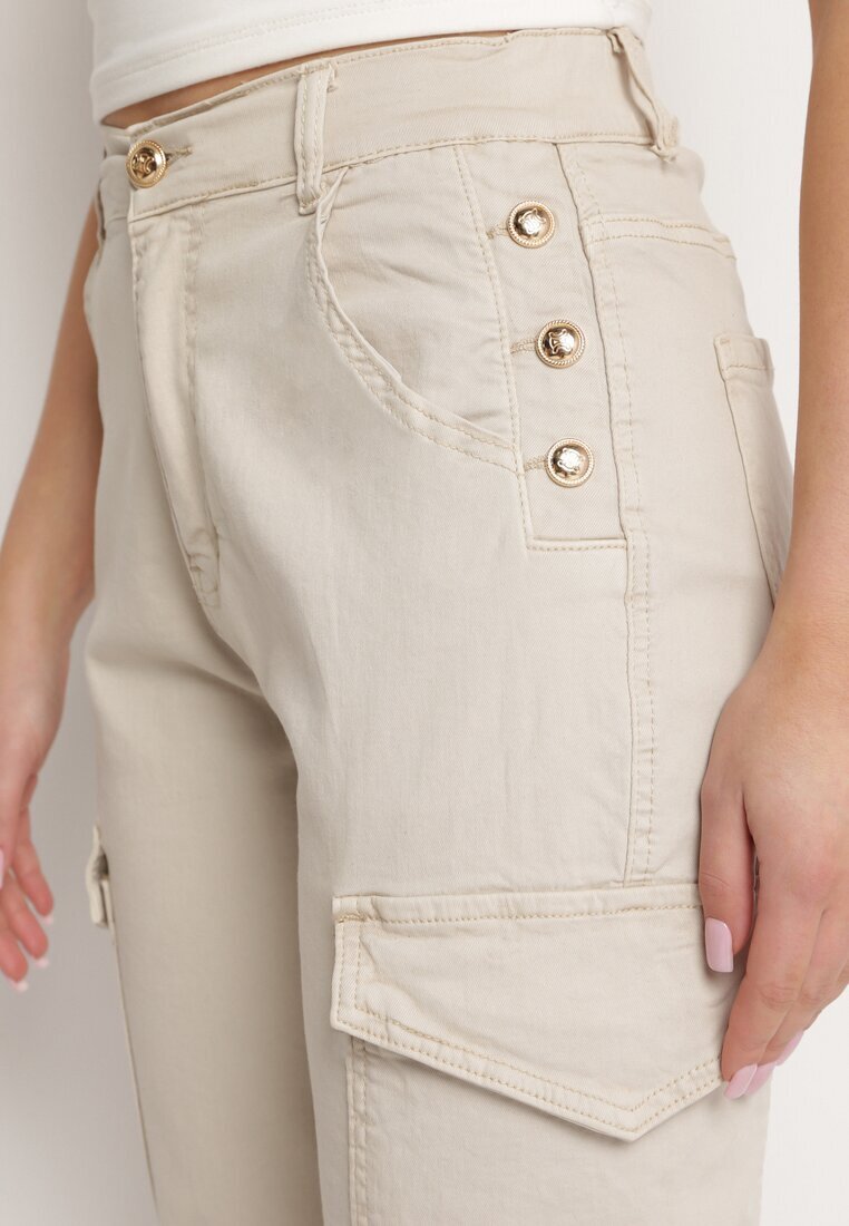 m.sara Pantaloni cargo bej deschis din Bumbac cu Butoane Decorative Arminue