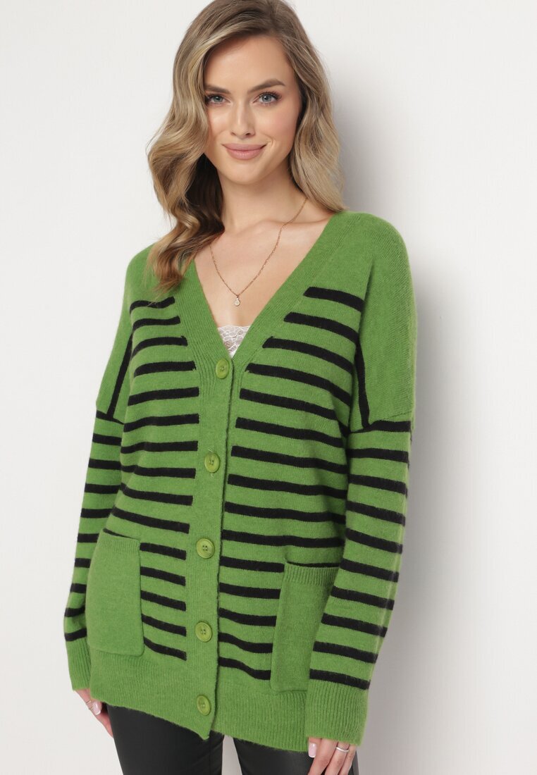m&v Cardigan Verde Lung în dungi cu buzunare Fellesa